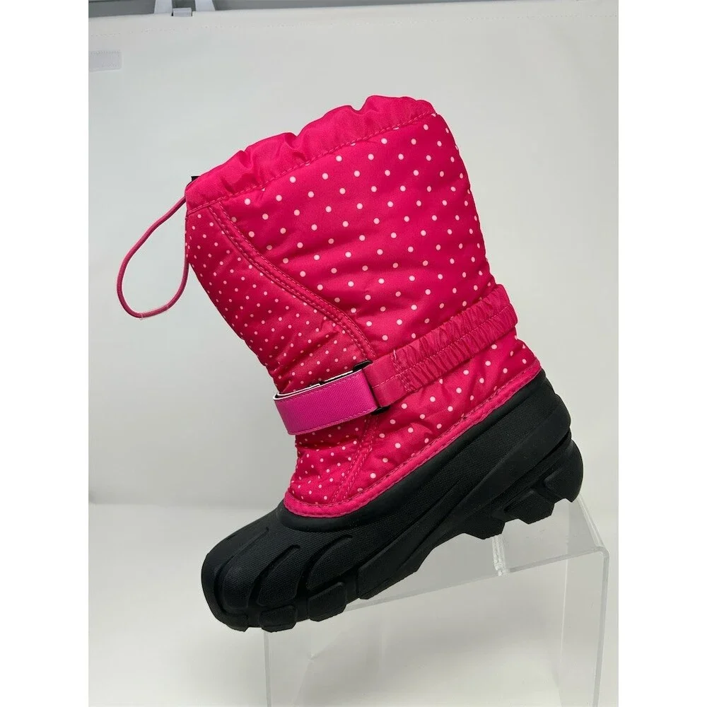 SOREL Flurry Print Snow Boots Girls Pink Polka Dot Waterproof Winter Duck Size 5